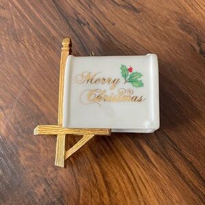 Lenox Merry Christmas Ornament with Gold and White Design